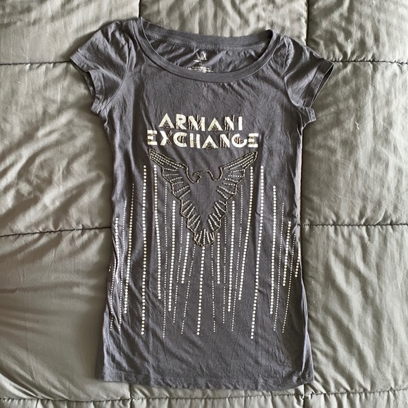 Armani Exchange:  grey logo beaded t-shirt - Picture 1 of 3